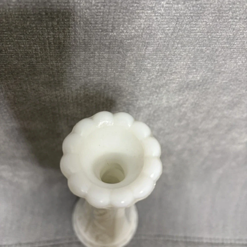 Vintage Anchor Hocking Stars And Bars White Milk Glass Bud Vase 9 Inch